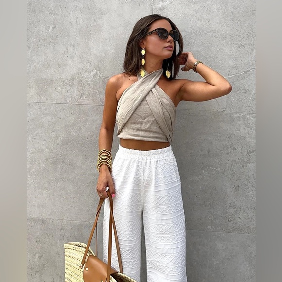 Commense Tops - Cotton & Line Crisscross Halter Tank Top